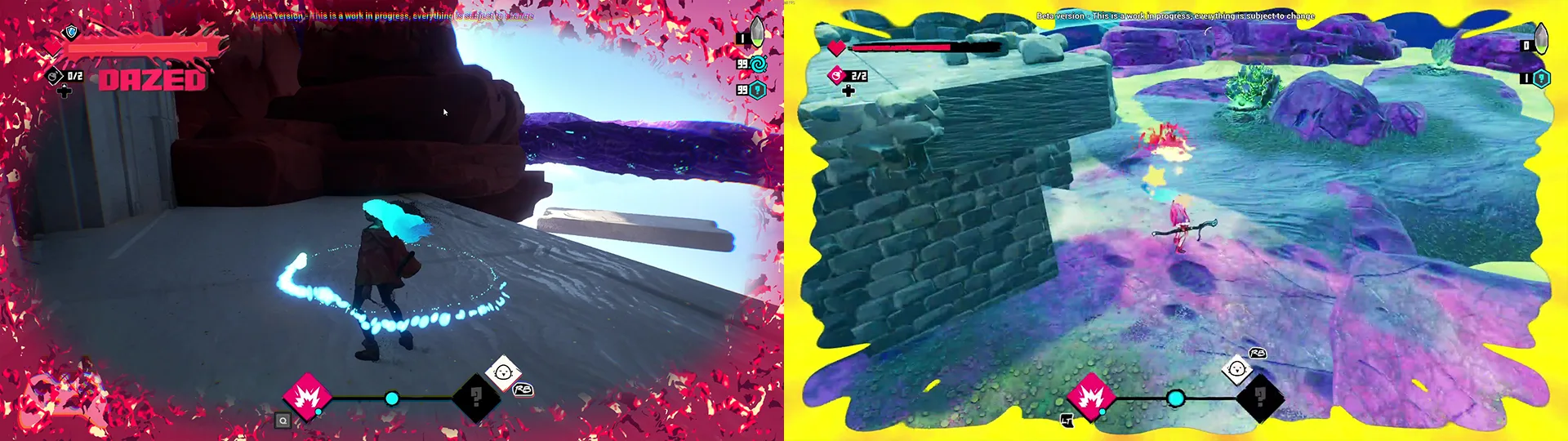 Side-by-side comparison of the proposals and final results of the Status Effect Overlays