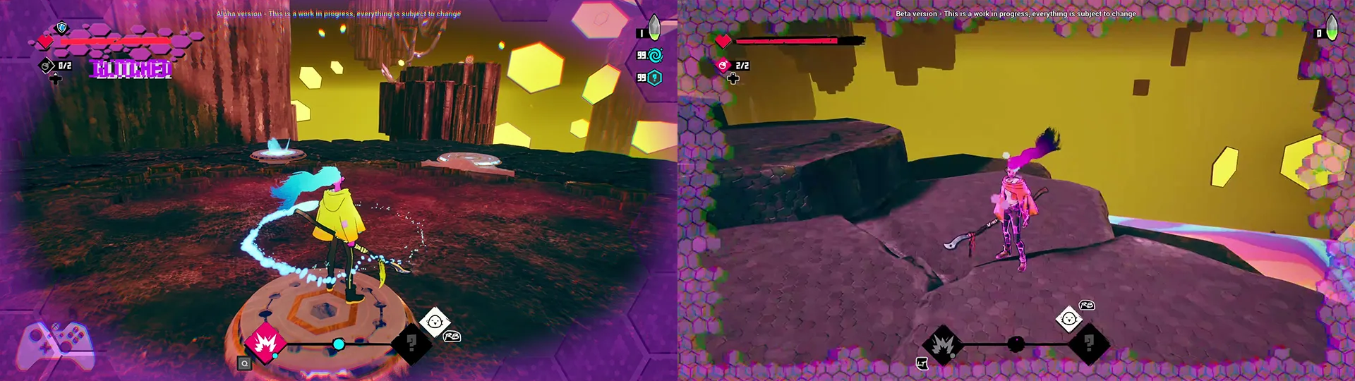 Side-by-side comparison of the proposals and final results of the Status Effect Overlays