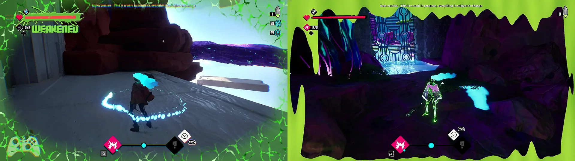 Side-by-side comparison of the proposals and final results of the Status Effect Overlays